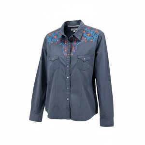 Panhandle Rough Stock Womens XL Embroidered Western Snap Front Roll‎ Tab Shirt